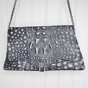 KEMESTRY Alligator Croc Pattern Leather Clutch Shoulder Grey Bag Magnetic USA